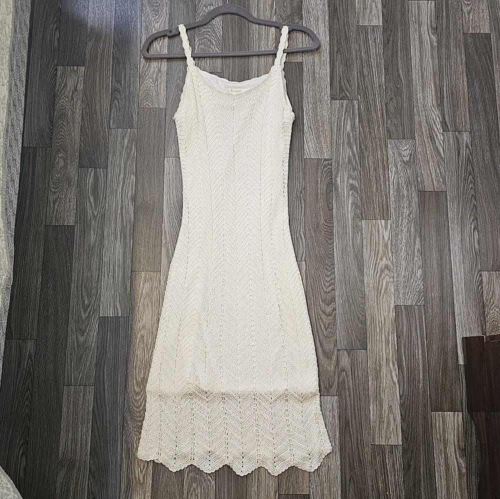 Vintage Kroshetta by Papillon Off white / Cream Spaghetti Strap Crochet Dress